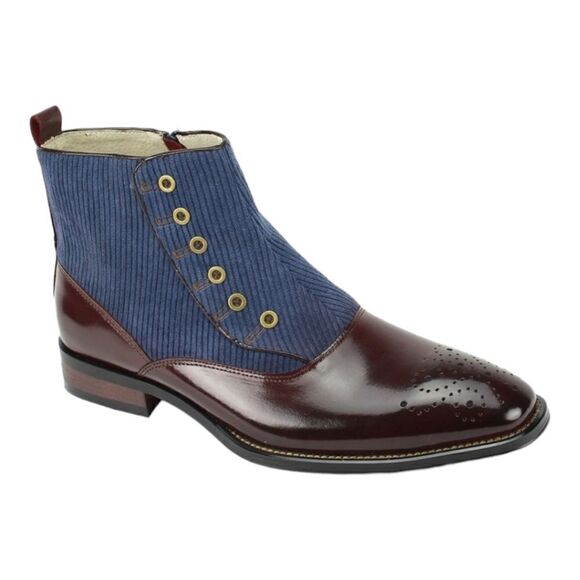 MEN'S GIOVANNI KENDRICK BURG/NAVY LEATHER DRESS BOOT WITH WOOL FELT ACCENTS. - Picture 2 of 2